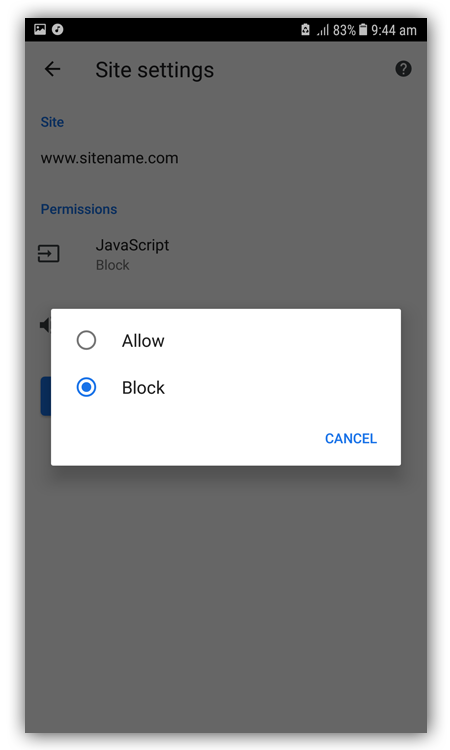 JavaScript Blocked Android Chrome