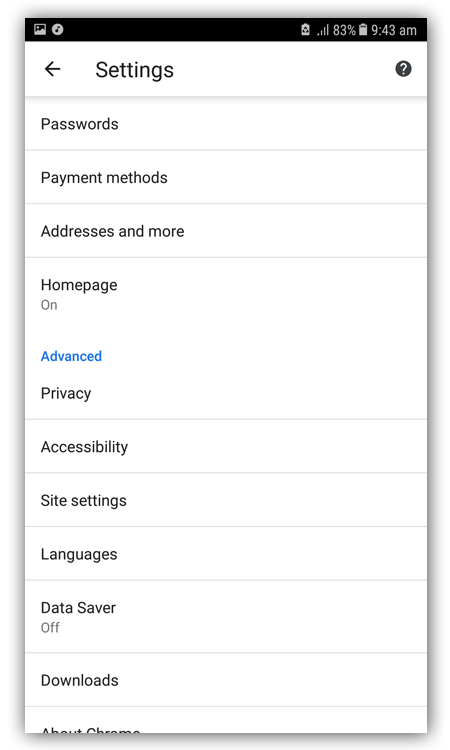 Site Settings Google Chrome Android