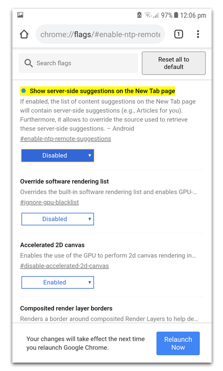 Disabling Suggested Articles on Chrome Browser