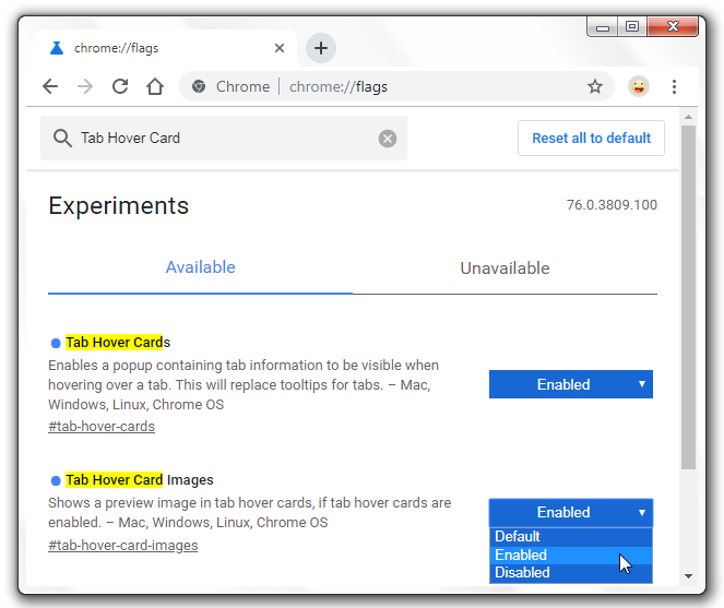 Enable Hover Cards for tabs in Google Chrome