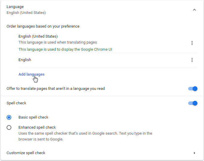 Google Chrome Change preferred language