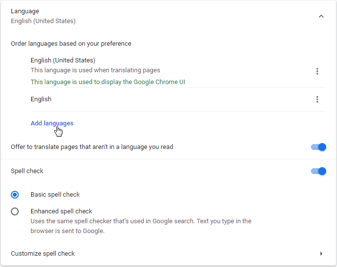 Google Chrome Change preferred language 