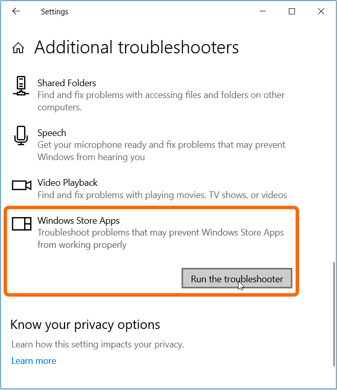 Additional Troubleshooters in Windows 10