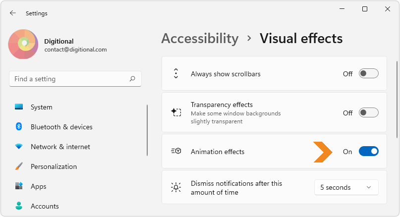 Disable Window Animation, Transparency & Shadows in Windows 11 - Digitional